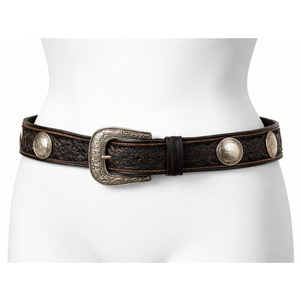 Vintage Justin 34 Top Grain Cowhide Belt Half Dollar Designed Conchos Western